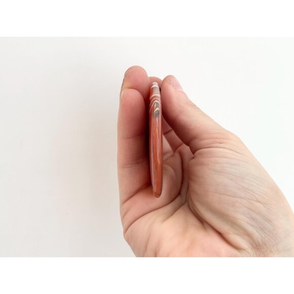 Carnelian Agate Smooth Stone Oval Shaped Large Silver Toned Vintage Pendant - Picture 8 of 12